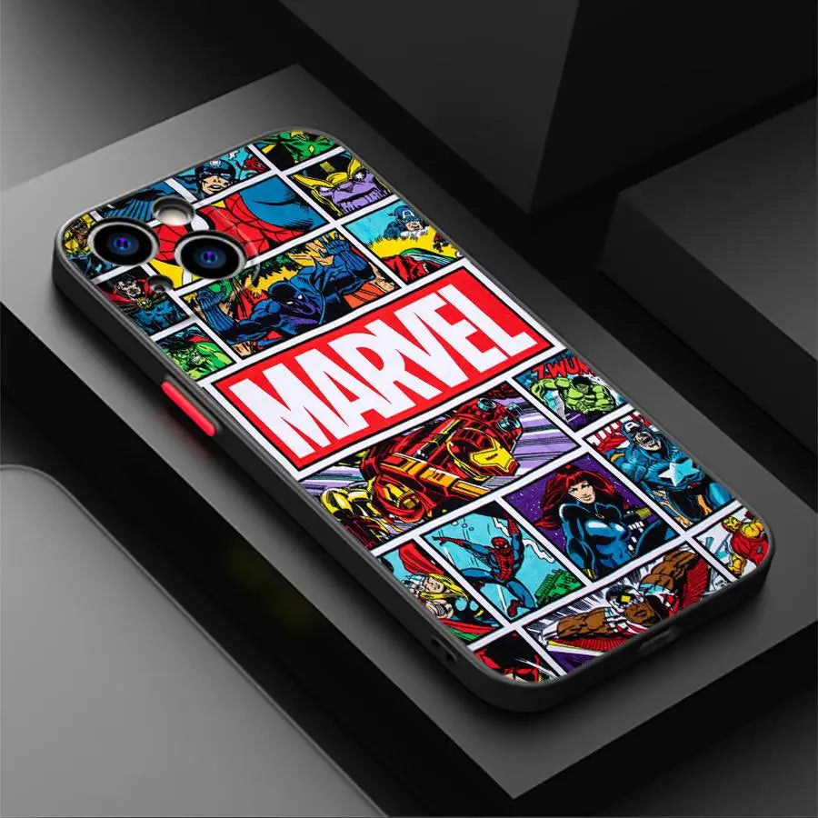 Case for iPhone 16 15 Plus 11 12 13 14 Pro Max 12 Mini 7 8 XR XS 15Pro 16e Funda Phone Cover Marvel Cartoon Comics