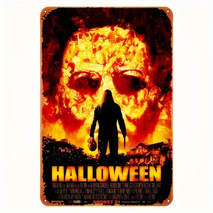 1PC Halloween Metal Sign Horror Movie Theme Shabby Iron Painting Tin Signs Wall Art Man Cave Film Theater Club Home Decoration