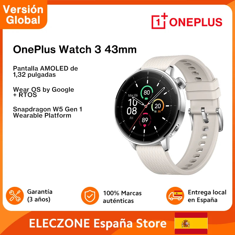 Global Version OnePlus Watch 3 43mm Smartwatch 1.32inches AMOLED Display Up to 60H Battery Life Wear OS by Google GPS NFC
