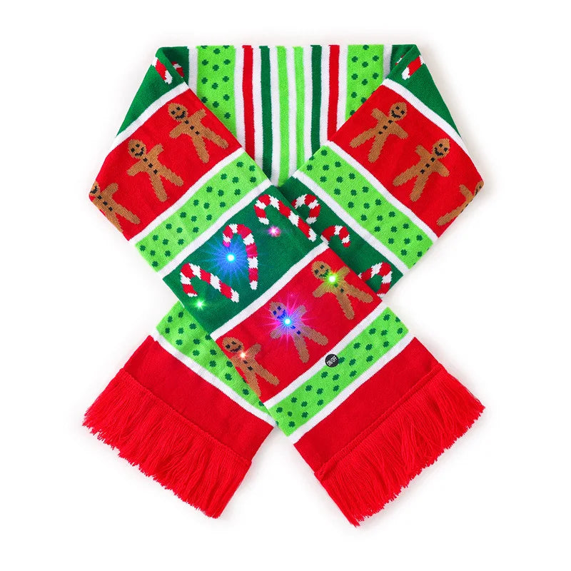 Christmas LED Scarf - Knitted Multicolor Light-Up Scarf for Kids and Adults