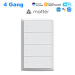 Manhot Matter WiFi Smart Wall Light Switch 1 2 3 4 Gangs with Neutral Wire Push  Physical Light Switches work with Homekit App