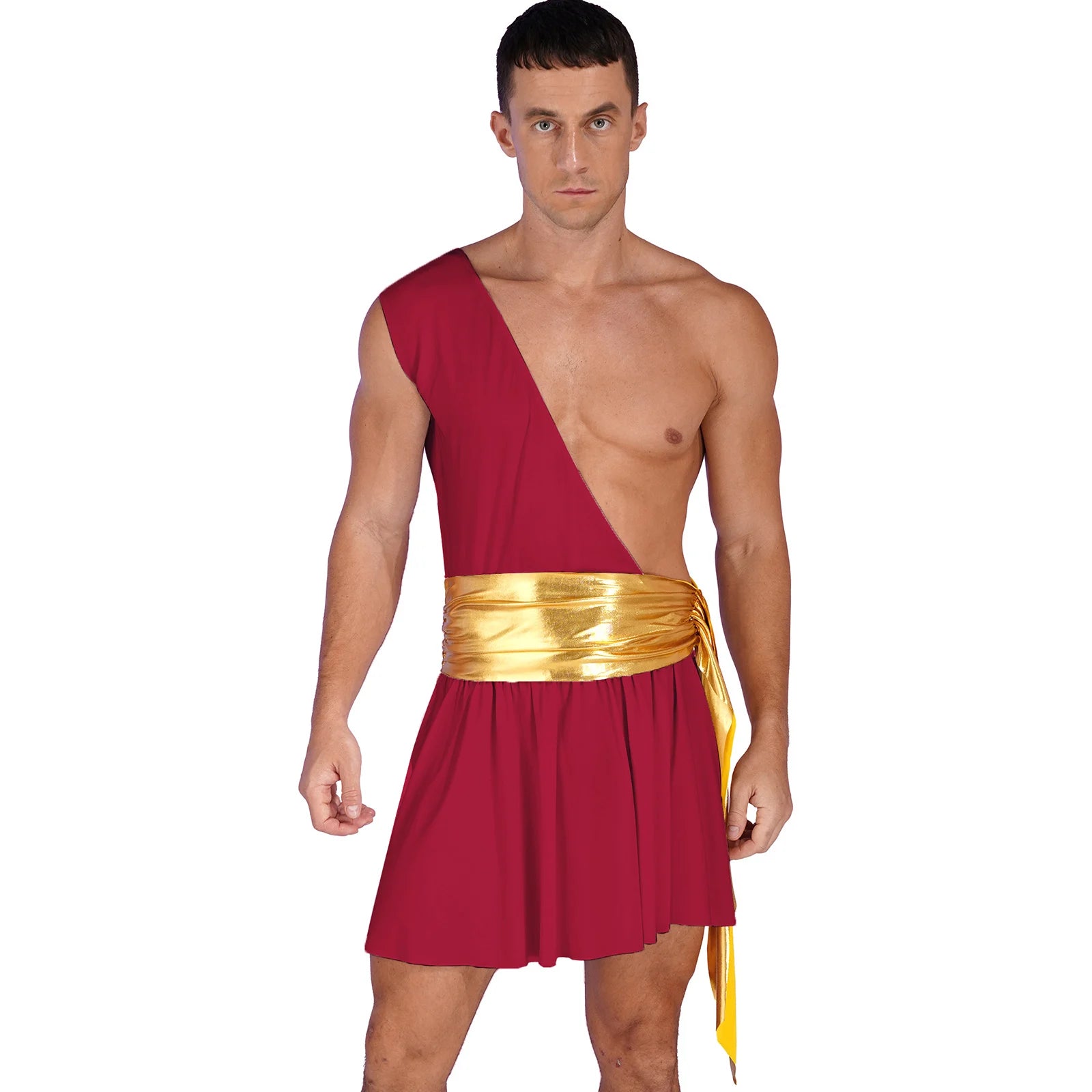 Mens Ancient Greek God Toga Gladiator Costumes Roman Emperor One Shoulder Sleeveless Robe Halloween Medieval Warrior Outfits