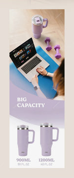 Tyeso 900/1200ML Tumbler Bottle Stainless Steel Car Mug With Handle Straw Thermal Iced Travel Vacuum Insulated Coffee Hot Cup