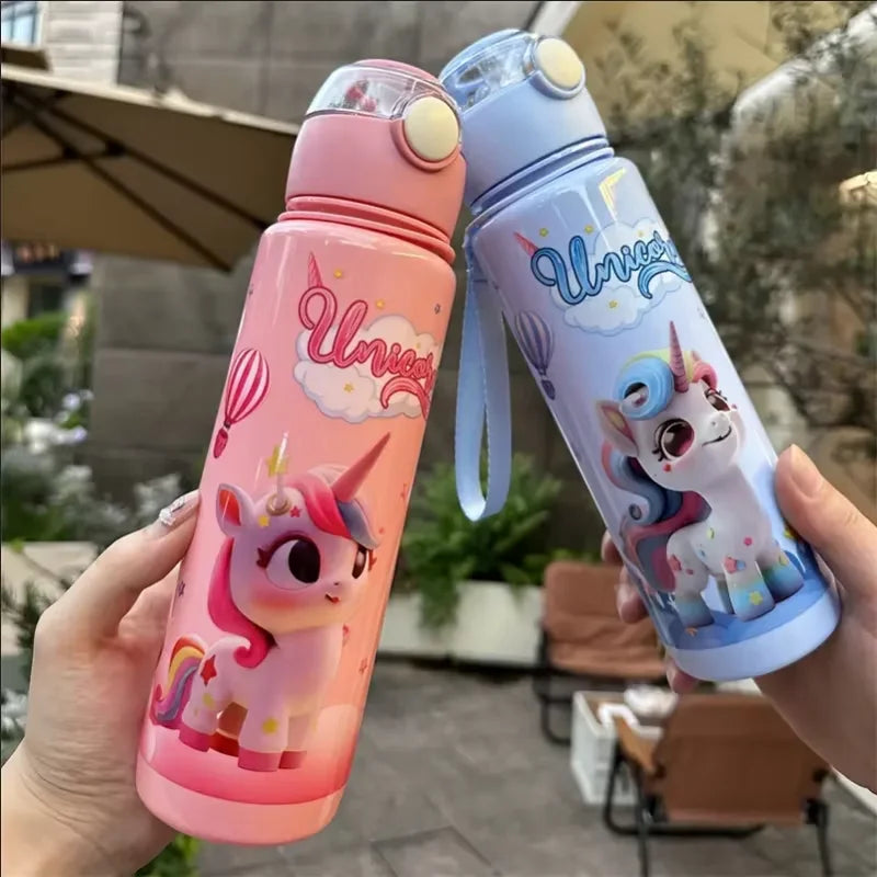 700ml Cute & Durable Cartoon Space Cup with Hand-held Ring BPA-Free High Temperature Resistant Portable Outdoor Water Bottle