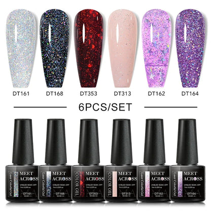 MEET ACROSS 6Pcs Gel Nail Polish Set Pink Red Green Macaron Color Manicure Kit For Nails UV Gel Nail Art Varnish Nail Supplies