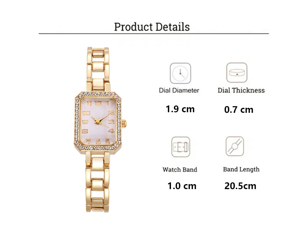 Luxury Women's Watch 2023 New Simple Square Full Diamond Digital Quartz Watch Gold Stainless Steel Bracelet Women's Dress Clock