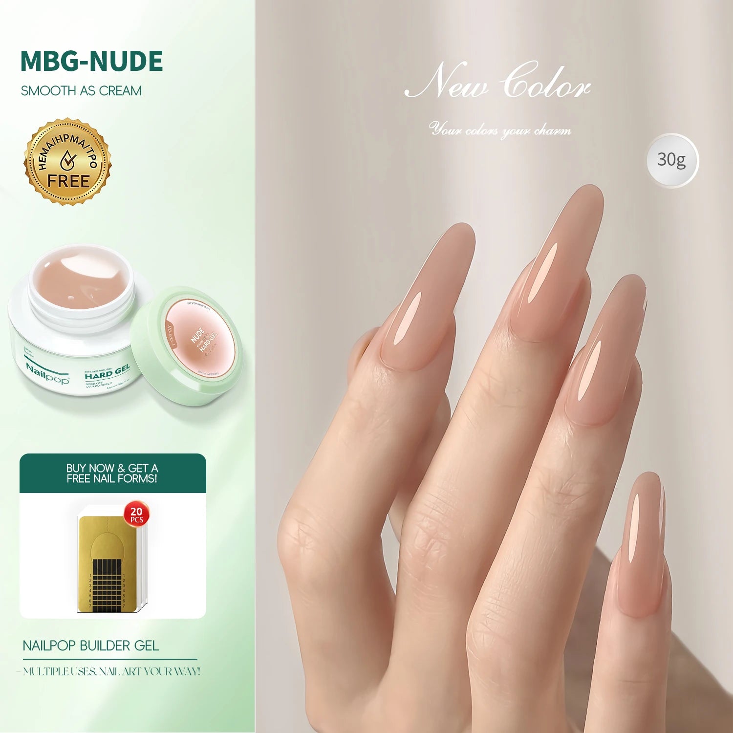 Nailpop HEMA-FREE Builder Gel 30g for Nail Extension Milky Smooth Clear/Pink Long Lasting Quick Building Soak Off UV Nail Gel