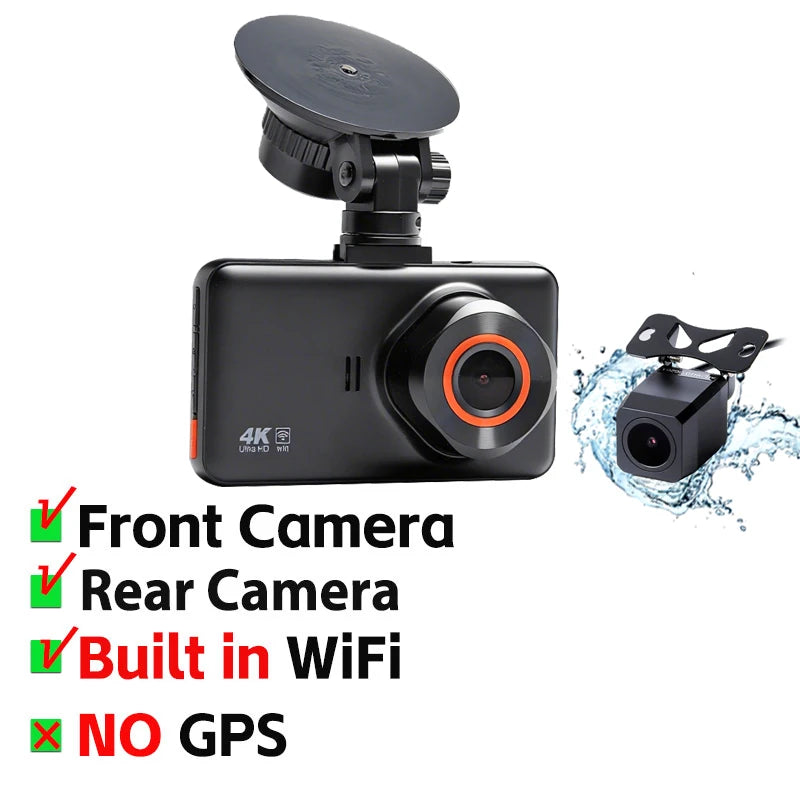 4K+2K Front and Rear Dash Cam Built-in WiFi 3 Inch IPS Car Video Camera WDR Night Vision G-Sensor 24H Parking Mode APP Control