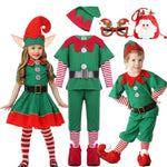 New Year Elf Costume For Kids Girl Boy Green Santa Claus Suit Set With Hat Children Fancy Christmas Party Dress Set Performance