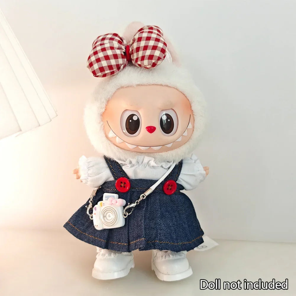 For Korea Kpop Exo Labubu Idol Dolls Jean Dress Big Bowknot Doll Clothes Kids Gift 15-17cm Cute Mini Clothes Doll Accessories