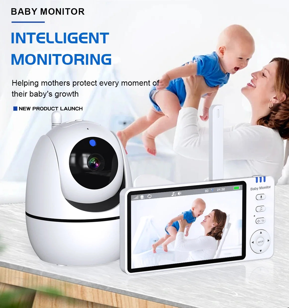 5.0 Inch Video Baby Monitor With Pan Tilt Camera Wireless Two Way Audio Night Vision Security Babysitter VOX Wake Up USB Charge