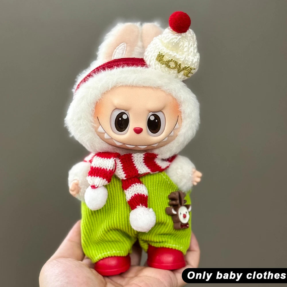 17cm Mini Plush Doll'S Clothes Outfit Accessories For Korea Kpop Labubu V1 V2 V3 Christmas onesie hat set Clothing