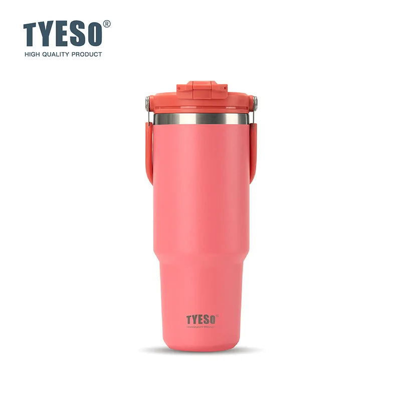 Tyeso Large-Capacity Vacuum Flasks Handle Vacuum Cup Dual-Drink Coffee Mug Stainless Steel Ice Cup Car Bottle Hot Cold Retention