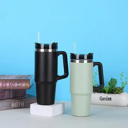 20oz/30oz Stainless Steel Car Thermos Bottle Travel Sports Water Bottle Large Capacity with Handle Straw Mug Outdoor Coffee Cup