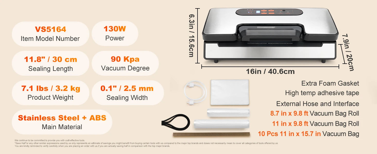 SucceBuy 90Kpa 130W Vacuum Sealer Food Packaging Machine with Free 10pcs Vacuum bags for Household Kitchen Vacuum Food Sealing