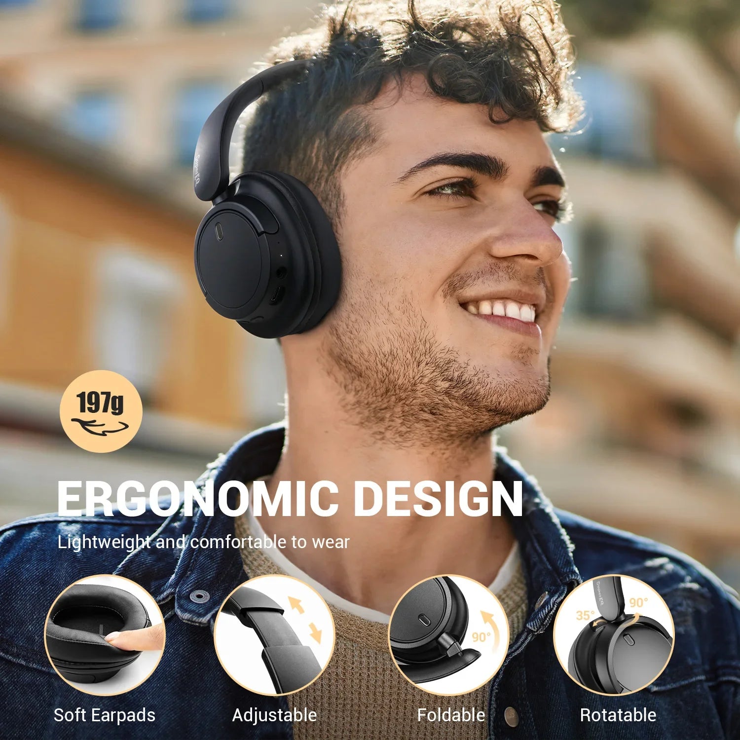 Oneodio SuperEQ V16 Wireless Headphones Bluetooth 5.3 Over Ear Headset With Mic Bass/Pop Mode Hi-Res Foldable Headphones 90H