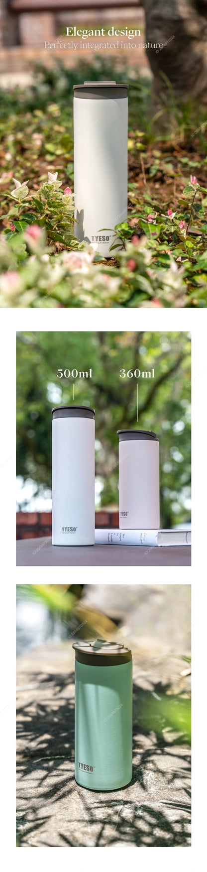 360/500ml Tyeso Stainless Steel Insulated Travel Mug Leak-Proof Direct Drink Water Bottle for Men Women Portable Car Coffee Cup