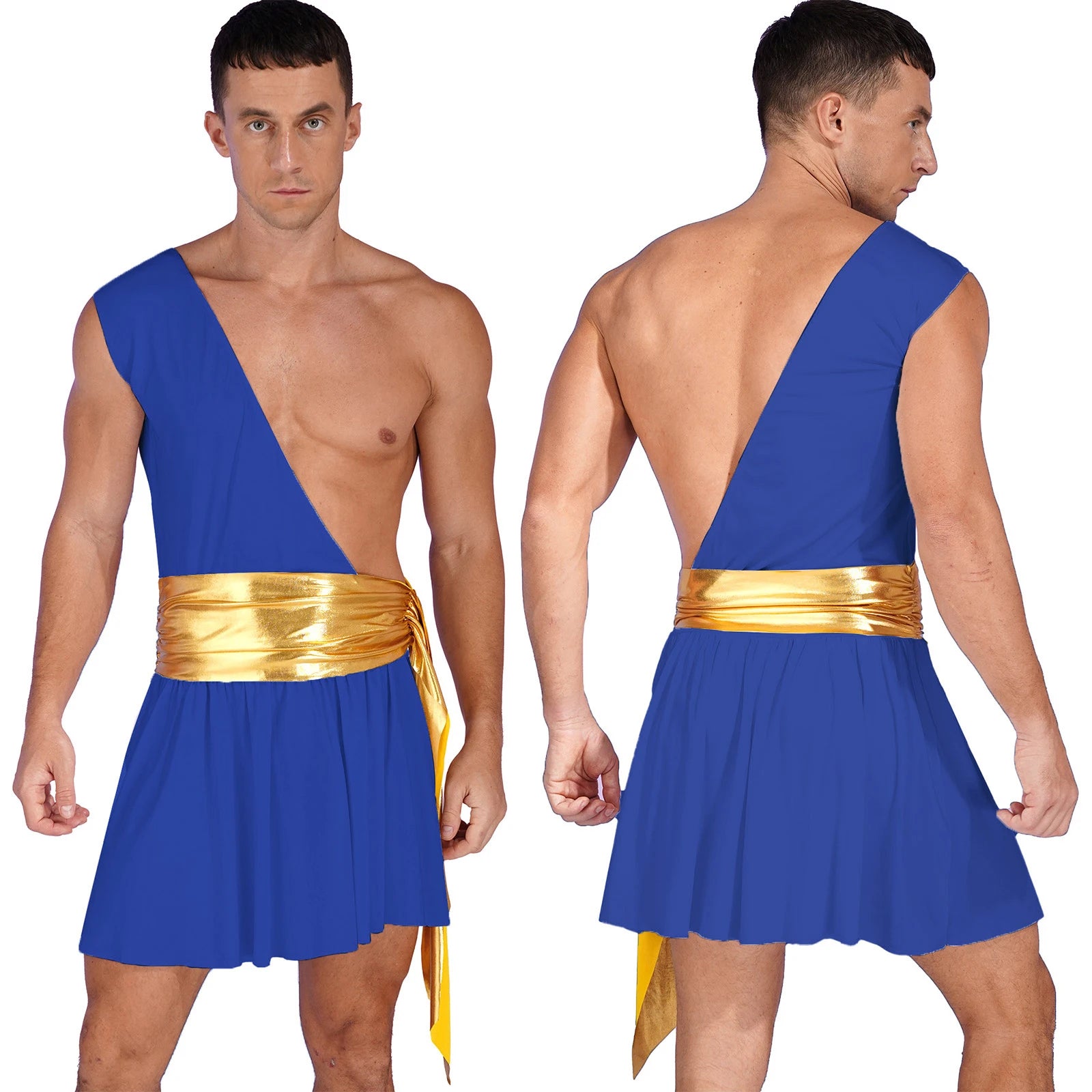Mens Ancient Greek God Toga Gladiator Costumes Roman Emperor One Shoulder Sleeveless Robe Halloween Medieval Warrior Outfits