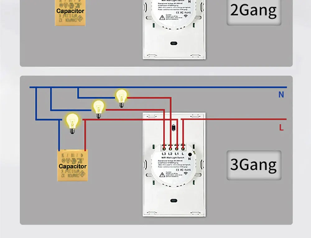 Tuya US WiFi Smart Wall Switch RF433 1/2/3/4 Gang No Neutral Wire Touch Sensor LED Light Switches Smart Home Alexa Google Home