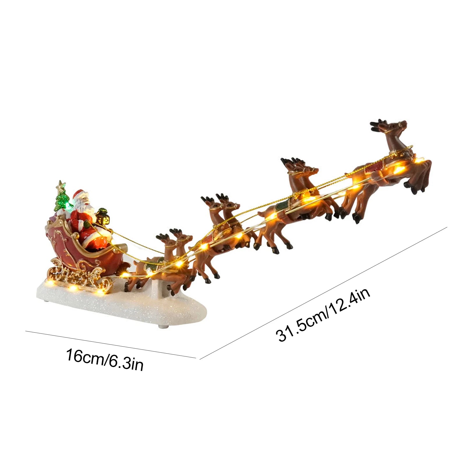 Christmas Santa Claus Sleigh and Reindeer Figurine with LED Lights Holiday Ornament Xmas Home Tabletop Decoration Gift