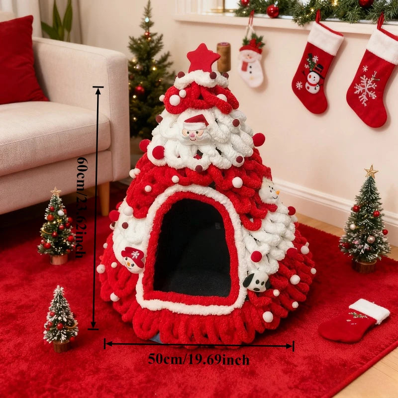 Winter Christmas Tree Cat Nest Handmade /Finished Cat Bed /Winter Warmth Semi Enclosed Dog Nest Felt Cone Pet House 크리스마스 고양이 굴