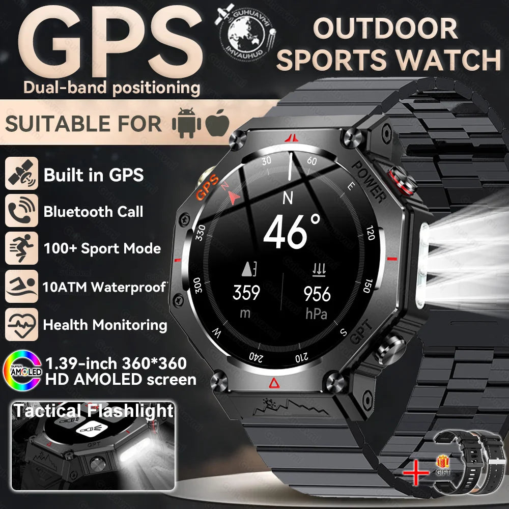 2025 New T-Rex 3 Ultra GPS Men SmartWatch 10ATM Waterproof Built-in Dual-band GNSS Compass Military Sport Flashlight Smart Watch