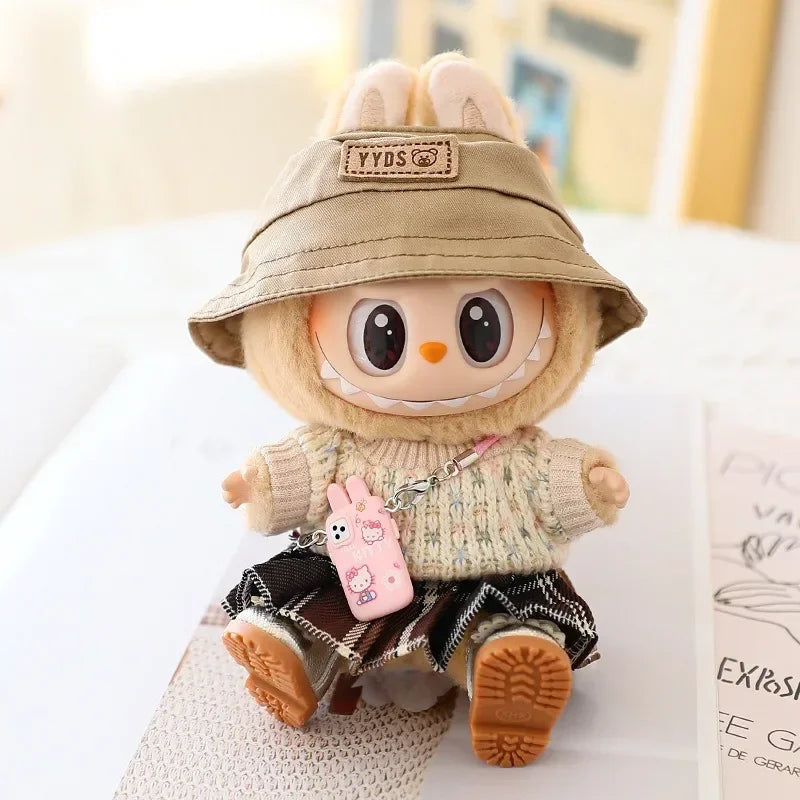 17cm Labubu Doll Clothes Set for Ropa Labubu Macaron Dolls JK Pleated Skirt with Camera and Shoes