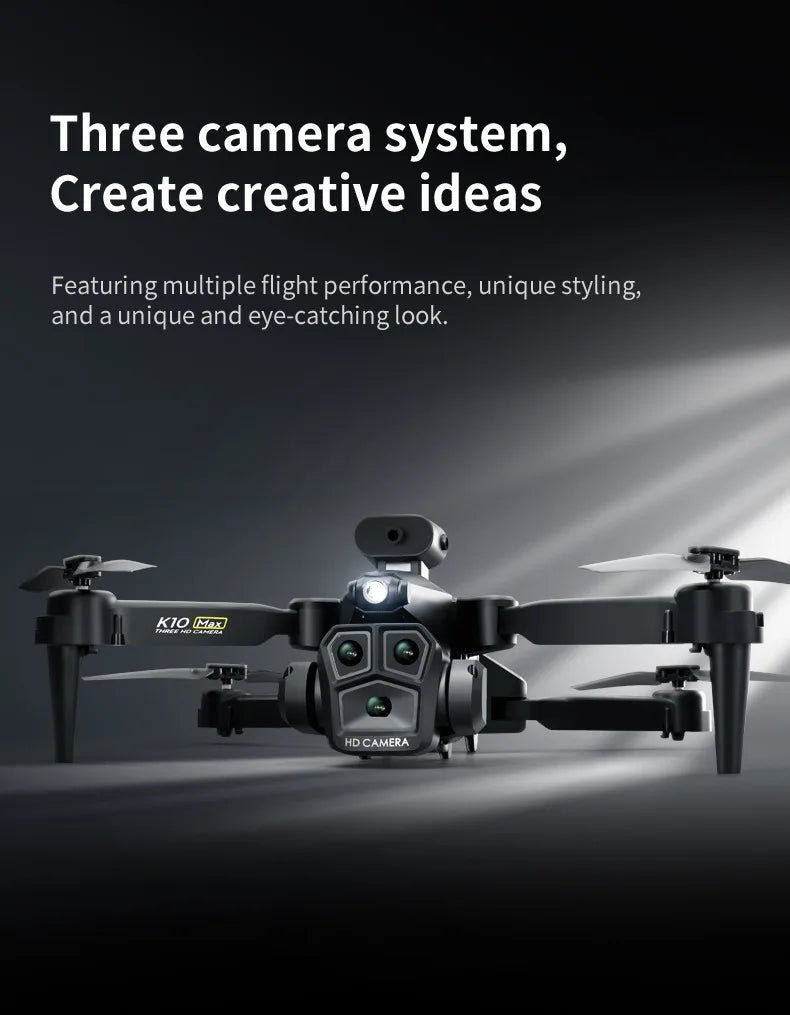 K10 Max RC Drone HD 4K Plane 3 Camera Helicopter Obstacle Avoidance Wifi FPV Quadcopter Optical Flow Aircraft Helicopter Kid Toy