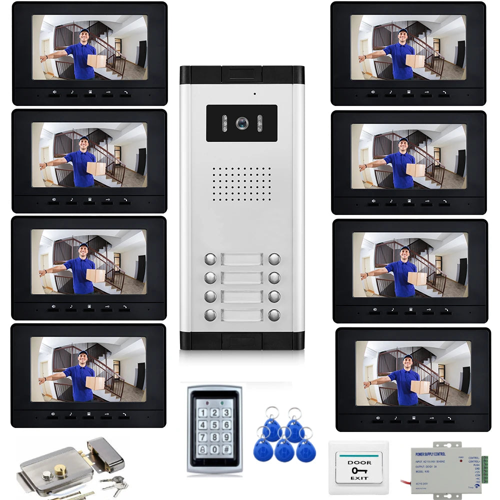 Home Video Doorbell Security Doorphone Wired 2/3/4/5/6/8/10/12 Units Apartment Two-way Audio Visual Intercom System