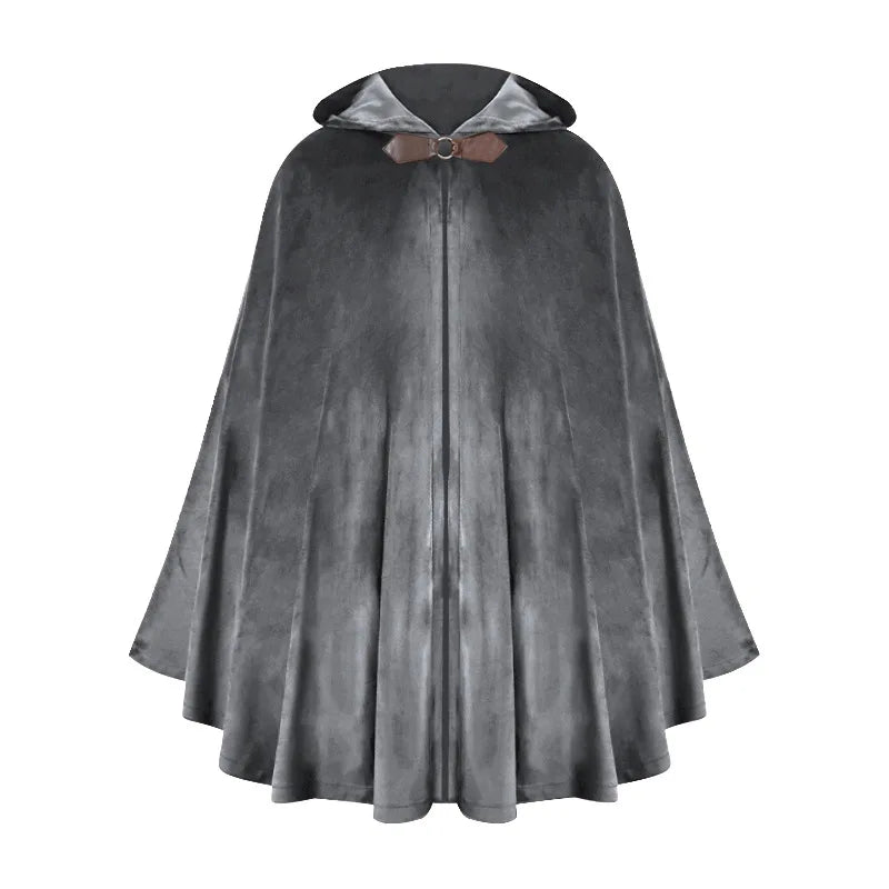 Men's Velvet Cloak with Hood, Renaissance Medieval Hooded Cloak for Women, Halloween Hood Cape with Metal Loop Clasp