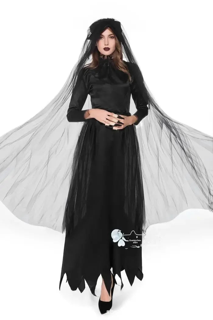 Frightening Vampire Black Bridal Gown Cosplay Costume Unique Special Purpose Clothing From China Mainland For Halloween Party