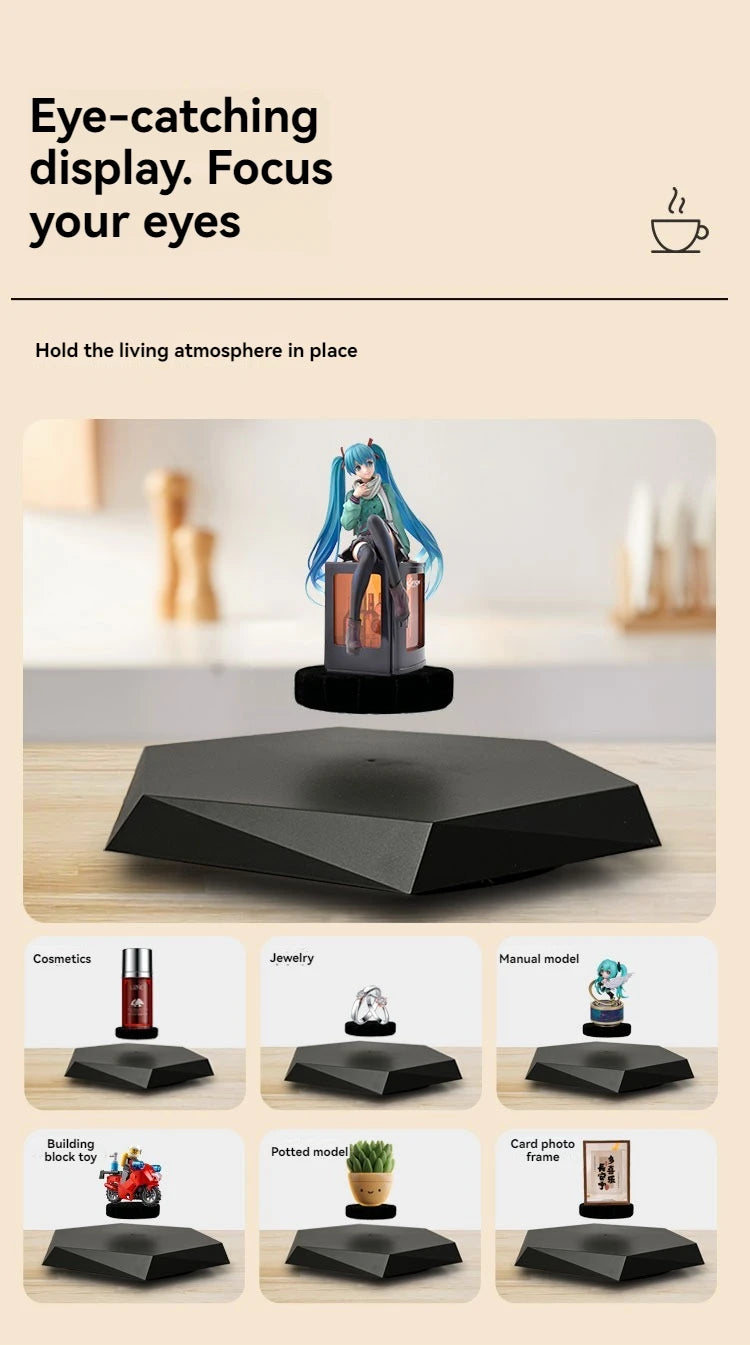 A Magnetic Suspension Display Stand with Rotating Function, Suitable for Collectibles, Jewelry, Hand-Made Doll Display with Adapter