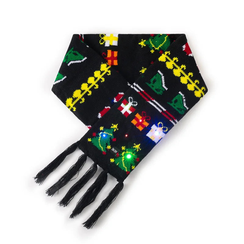 Christmas LED Scarf - Knitted Multicolor Light-Up Scarf for Kids and Adults