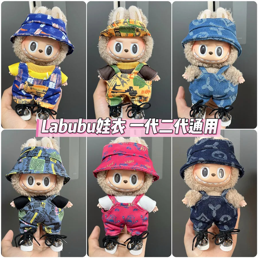 Cute Mini Plush Doll Clothes for 17cm Labubu Many Kinds of Overalls Clothes Accessories