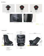 Child seat 360° ISOFIX rotating baby car seat, ECE R129/0-36 kg/0-12 years, 5-point seat belt
