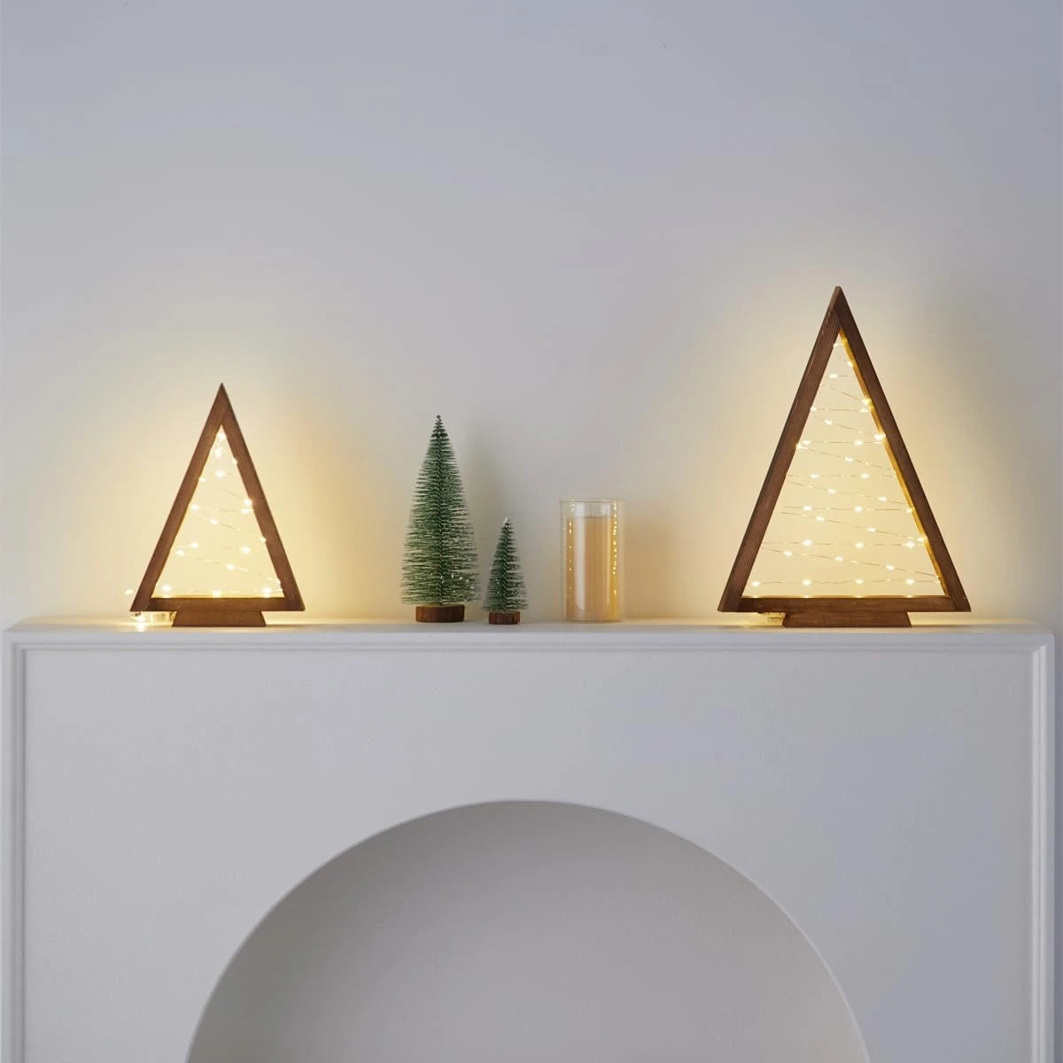 2Pcs/Set Wood Christmas Tree with Lights Modern Farmhouse Christmas Wooden Tree Centerpieces For Tables Christmas Holiday Decor