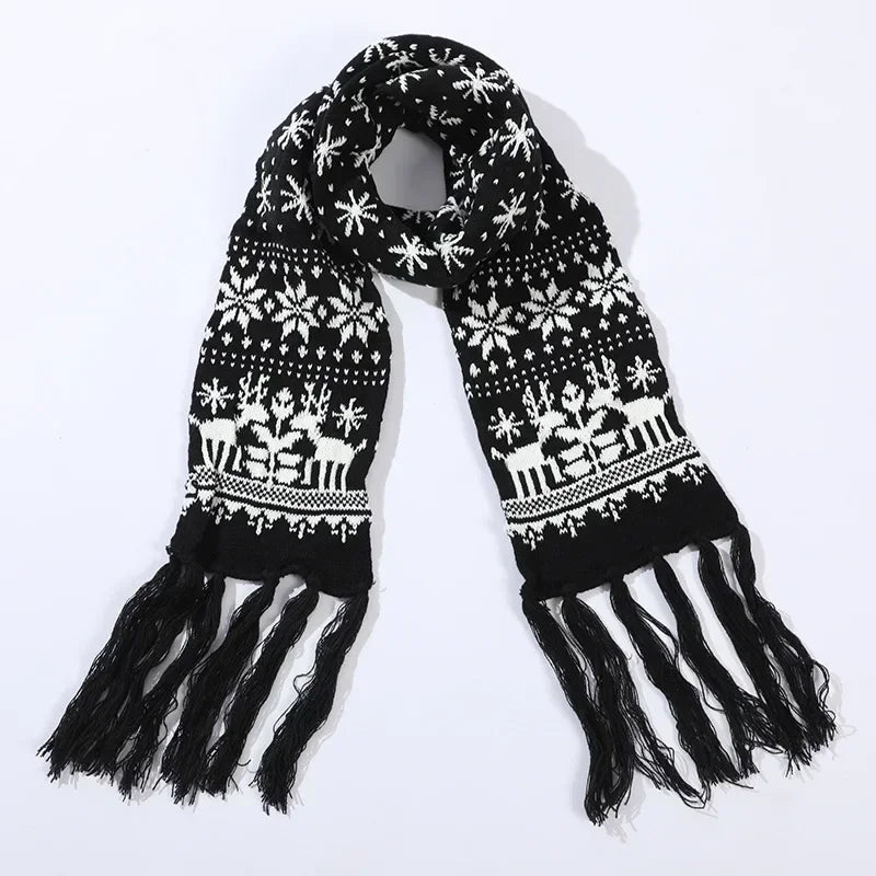 1pc Christmas Red Scarves Cartoon Reindeer Snowflake Warm Scarf Man and Woman Christmas Scarves for Women Sweet Girls Black 2025