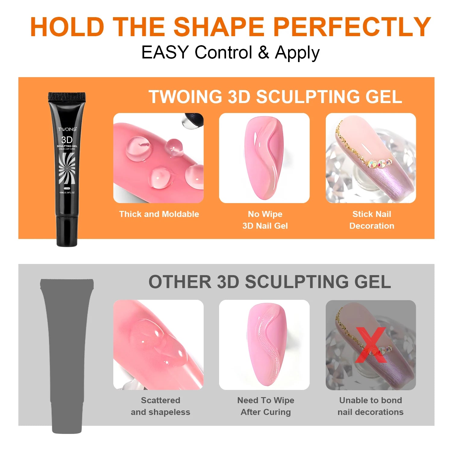 10ml 3D Nail Art Gel - DIY Designs,Waterproof Sculpting gel，Waterproof Nail Art Design Gel for Intricate Carvings & Shapes