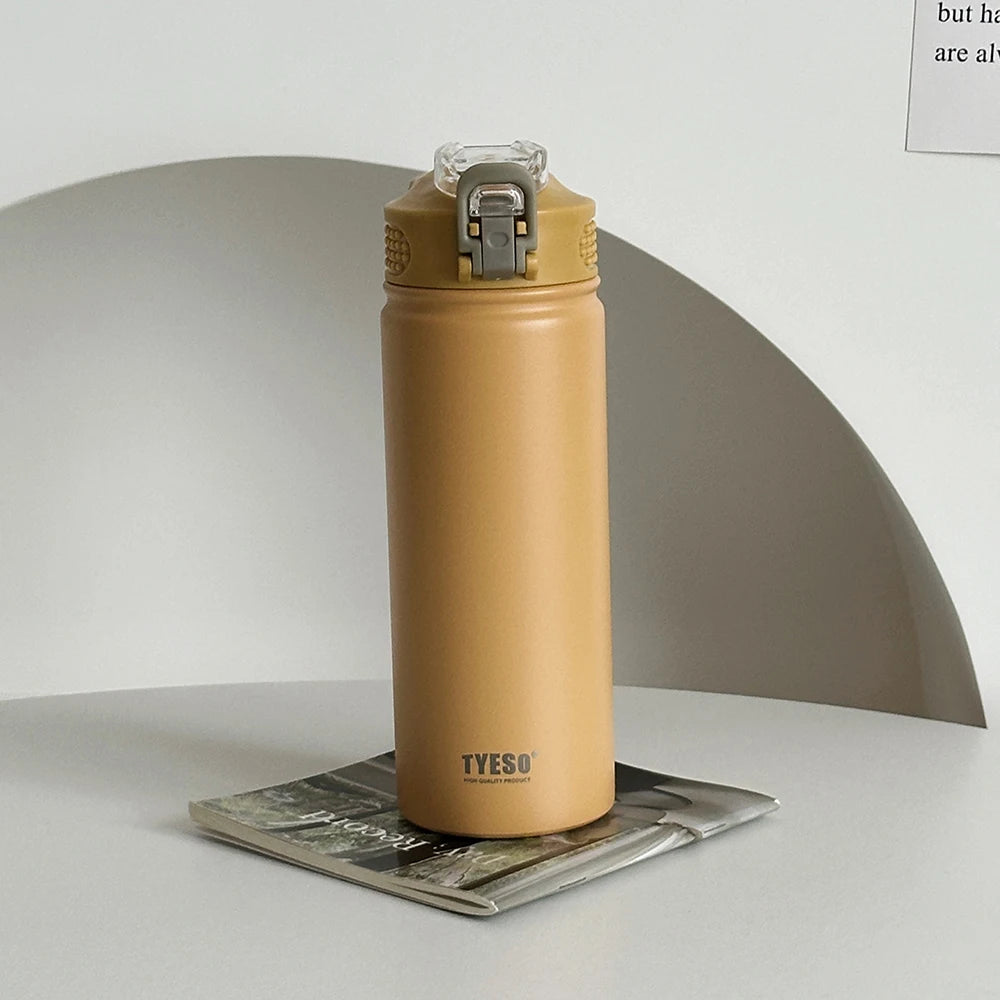 TYESO 600ML/750ML Thermos Water Bottle With Straw Stainless Steel Car Thermal Sports Cup Keeps Cold and Heat Thermal Travel Mug