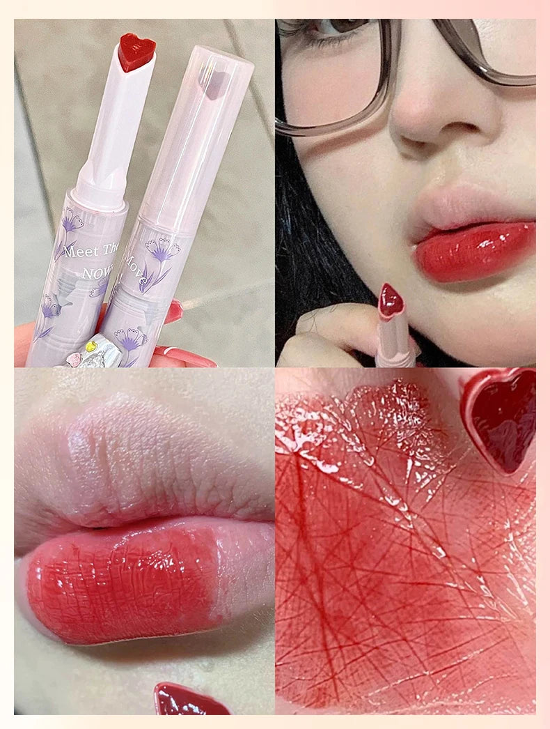 Gege Bear Floral Whisper Moisturizing Mirror Shine Lipstick — Glossy Jelly Finish, Heart-Shaped Bullet, Hydrating Lip Balm