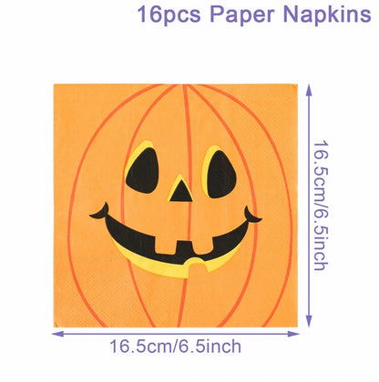 Halloween Pumpkin Black Cat Disposable Tableware Set Halloween Party Decor Kids Favors Trick or Treat  Paper Plates Cup Napkins