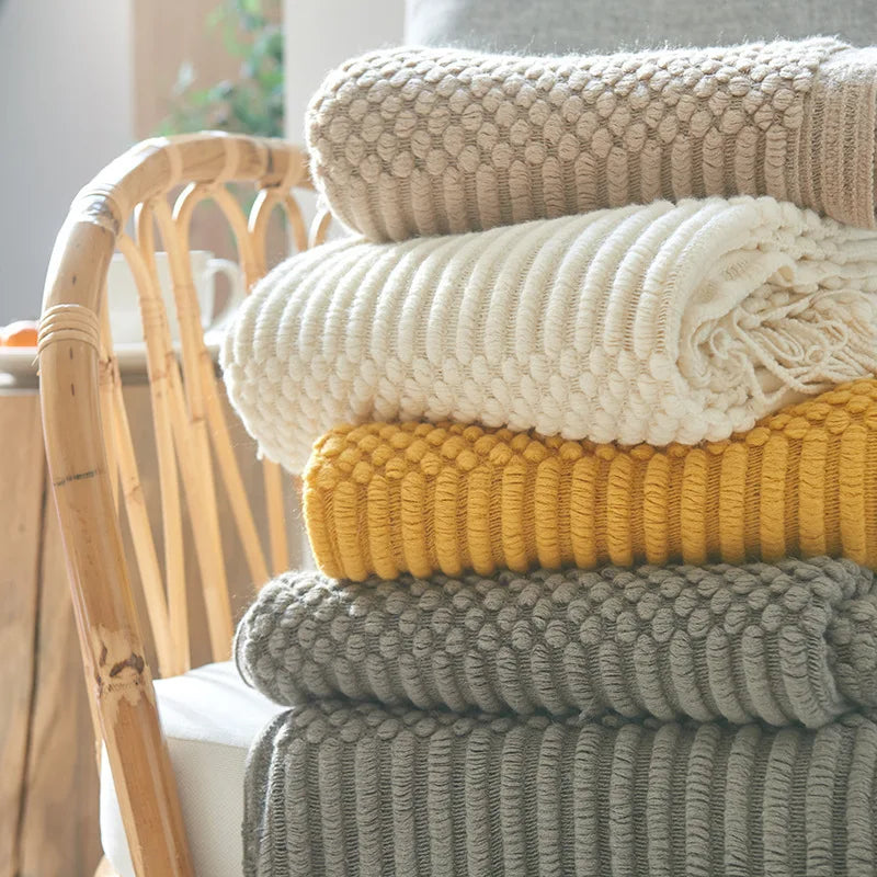 Khaki Gift Knitted Blanket with Tassels Chunky Vintage Luxury Farmhouse Throw Bedspread Oversized Blanket Cover Manta Para Sofá