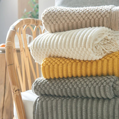 Khaki Gift Knitted Blanket with Tassels Chunky Vintage Luxury Farmhouse Throw Bedspread Oversized Blanket Cover Manta Para Sofá