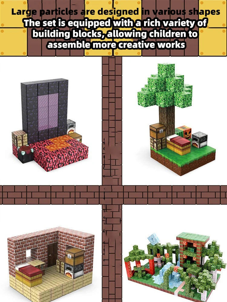 Magnetic Building Blocks Montessori STEM Educational Sensory Toys for Mine World Kids Boys Girls Ages 3+ DIY Magnet Cube Gift