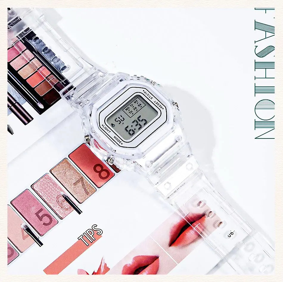 Sports Electronic Watch Men and Women Square Junior High School High School Students White LED Digital Watches