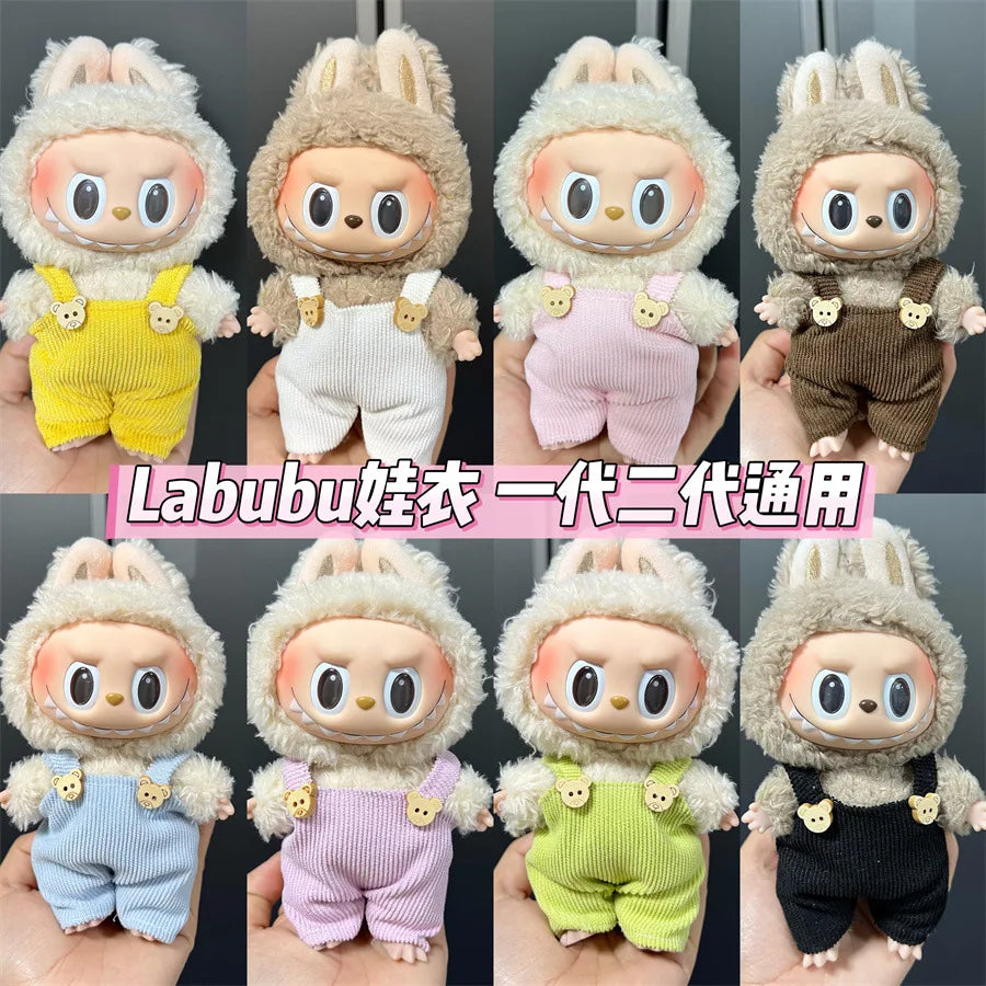 Cute Mini Plush Doll Clothes for 17cm Labubu Many Kinds of Overalls Clothes Accessories
