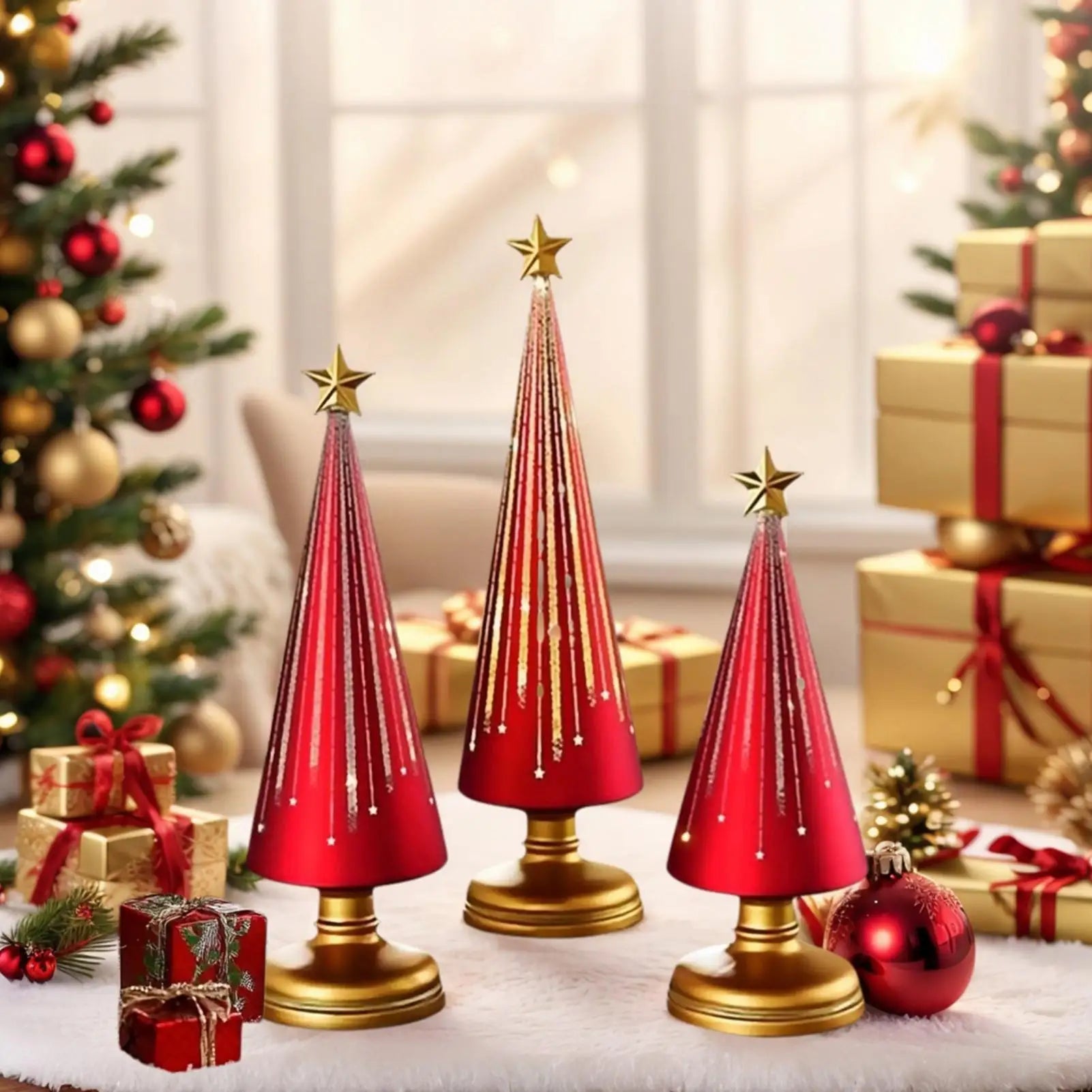 Table Christmas Tree 3 Pieces Christmas Sculpture Indoor Resin Star Tree Figurine For Home Room Winter Party Decorations Table