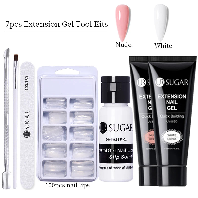 UR SUGAR 15ml Extension Gel Nail Polish Bright Nude White Clear Semi Permanent UV Hard Gel Nails Finger Prolong Gel Varnish Set
