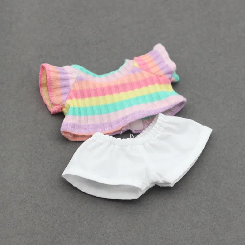 Doll Clothes Outfit Accessories For Korea Kpop Exo 15-17cm Labubu Idol Dolls 10cm cotoon doll T-shirt denim shorts set Clothing