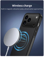 Ultra Thin Carbon Fbier Magnetic Leather Case for iPhone 17 Air 16E 16 15 14 13 Pro Max for Magsafe Shockproof Military Cover